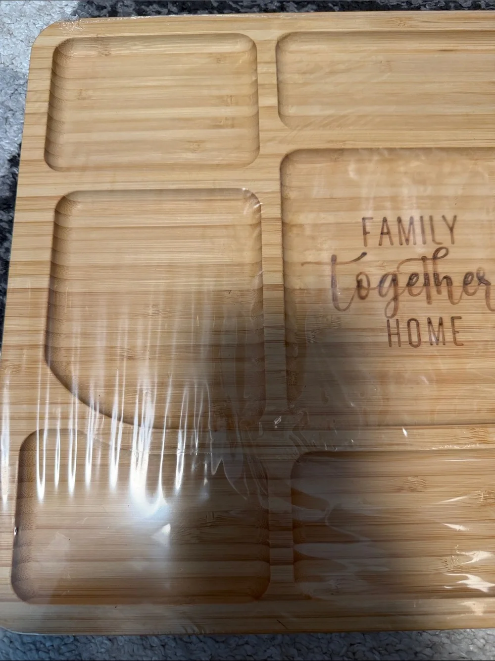 Sectioned charcuterie wood serving board, Family - Together - Home, NWT!